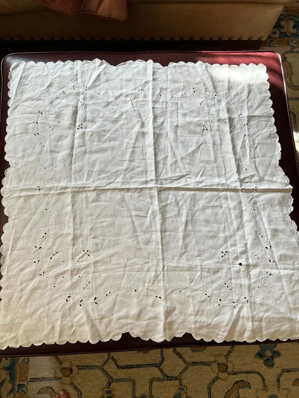 White Laser Cut Cotton Square Table Topper Cloth